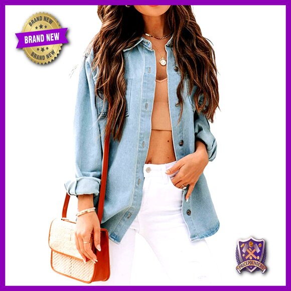 Oversized Denim Shacket Long Sleeve Button Down Casual Jacket Y2K Chic